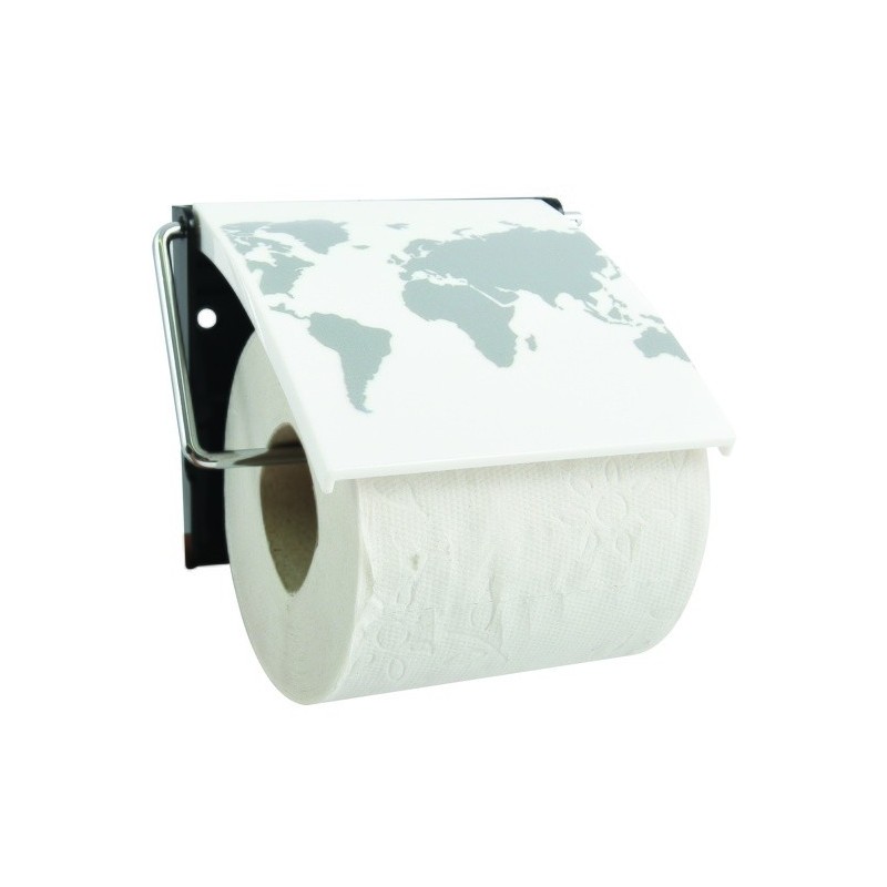 MSV Porte Rouleau Papier Wc Mural PS & Acier chromé CARTE DU MONDE MSV