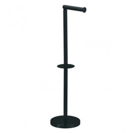 Porte Rouleau Papier Wc sur pied avec system reserve top tournable sur socle Acier Noir mat MSV MSV