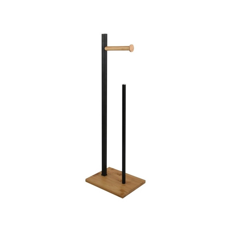 Porte Rouleau Papier Wc sur Pied  Acier & Bambou ALVAR Noir mat Spirella Spirella