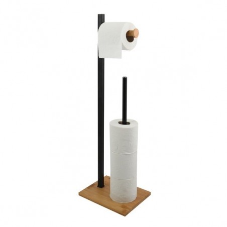 Porte Rouleau Papier Wc sur Pied  Acier & Bambou ALVAR Noir mat Spirella Spirella