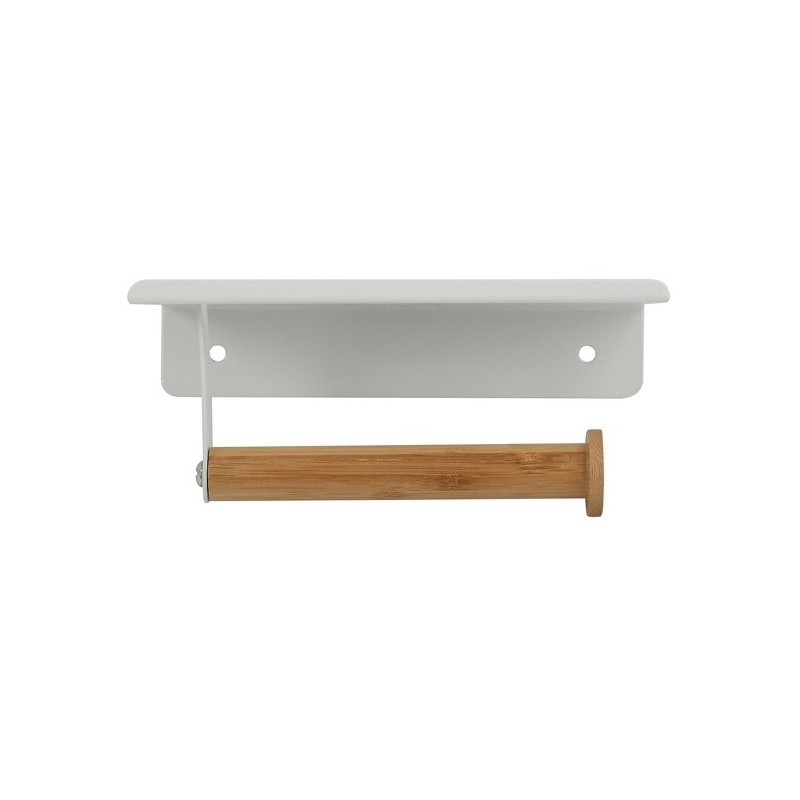 Porte rouleau papier WC Mural TAREK Acier & Bambou Blanc & Beige Spirella Spirella