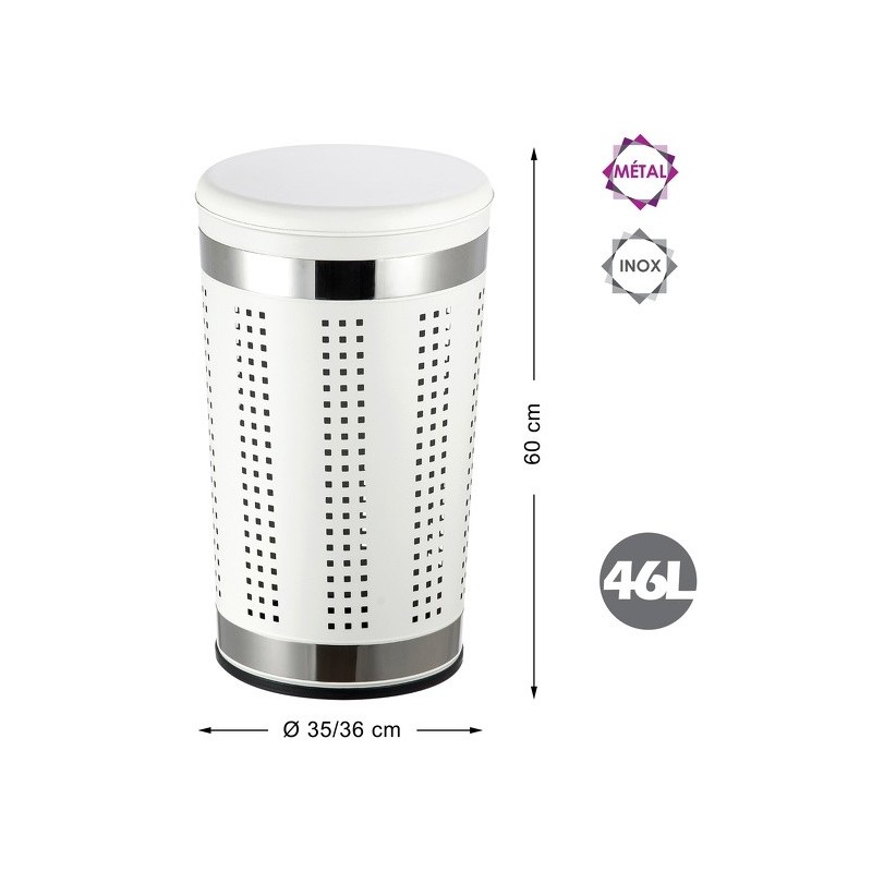 MSV Laundry basket 46L with cushion lid Stainless steel White MSV