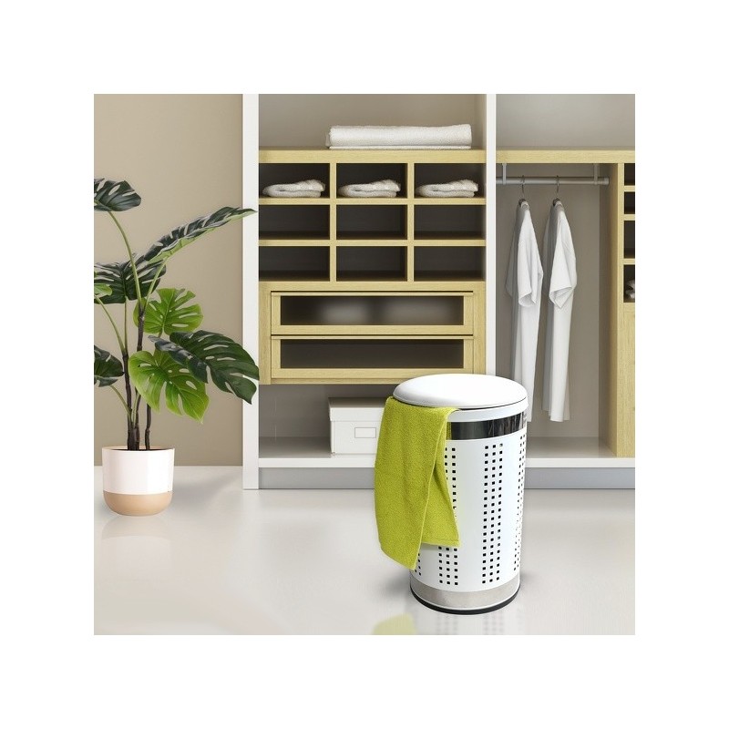 MSV Laundry basket 46L with cushion lid Stainless steel White MSV