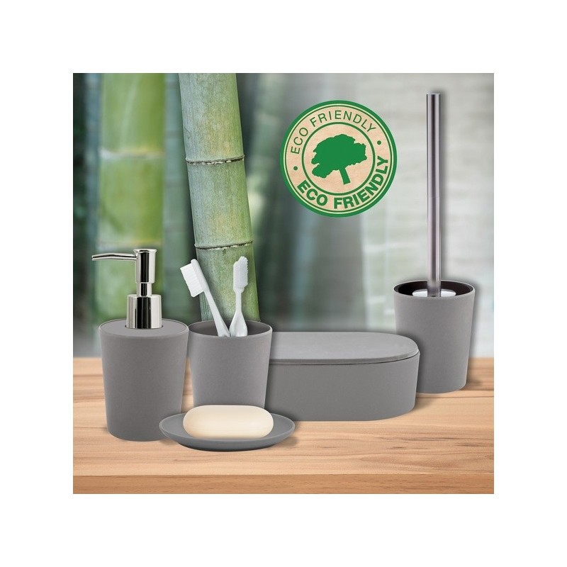 Spirella Lot de 4 accessoires de salle de bain en Fibre de Bambou TAKEO Gris Spirella