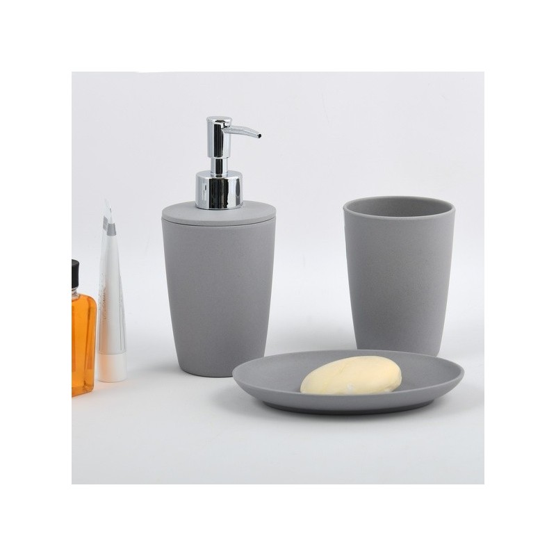 Spirella Lot de 5 accessoires de salle de bain en Fibre de Bambou TAKEO Gris Spirella