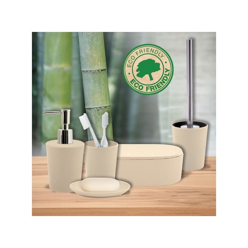 Spirella Lot de 5 accessoires de salle de bain en Fibre de Bambou TAKEO Sable Spirella