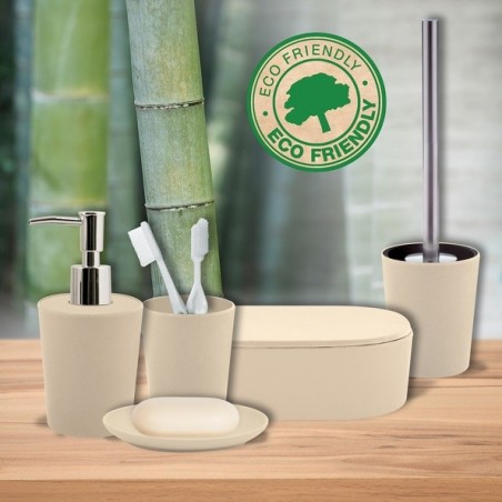Spirella Lot de 5 accessoires de salle de bain en Fibre de Bambou TAKEO Sable Spirella