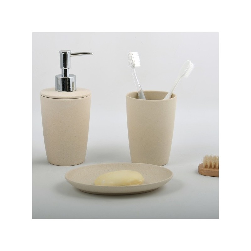 Spirella Lot de 4 accessoires de salle de bain en Fibre de Bambou TAKEO Sable Spirella
