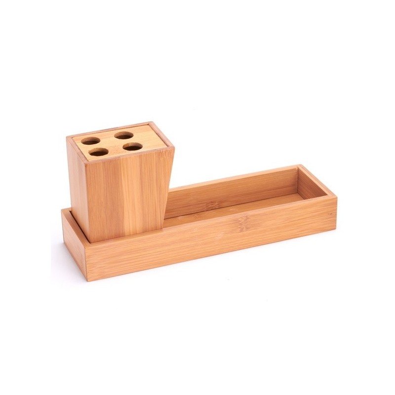 MSV Ensemble de 3 accessoires de salle de bain Inox & Bambou MSV