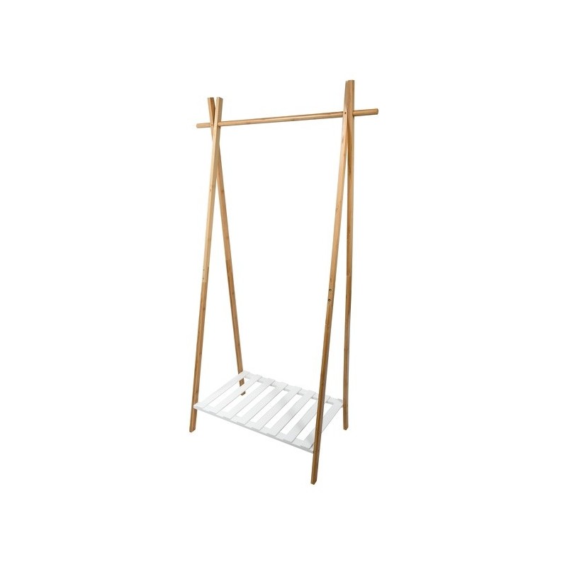 MSV Portant Bambou avec étagère Blanc & Bambou MSV
