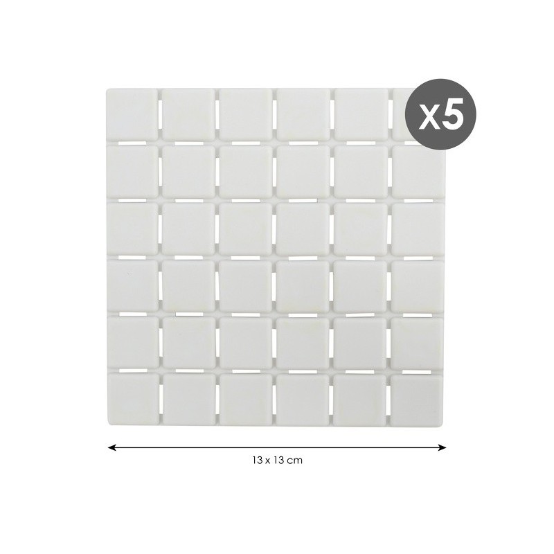 MSV Lot de 5 Tapis antidérapants de douche ou baignoire Caoutchouc QUADRO 13x13cm Blanc MSV