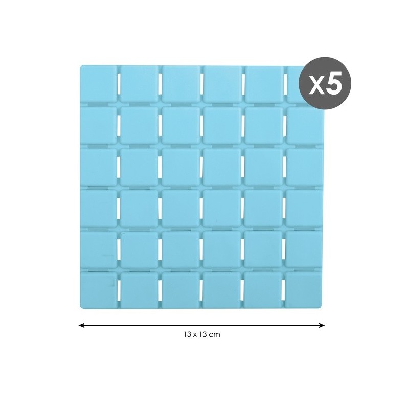 MSV Lot de 5 Tapis antidérapants de douche ou baignoire Caoutchouc QUADRO 13x13cm Bleu Clair MSV