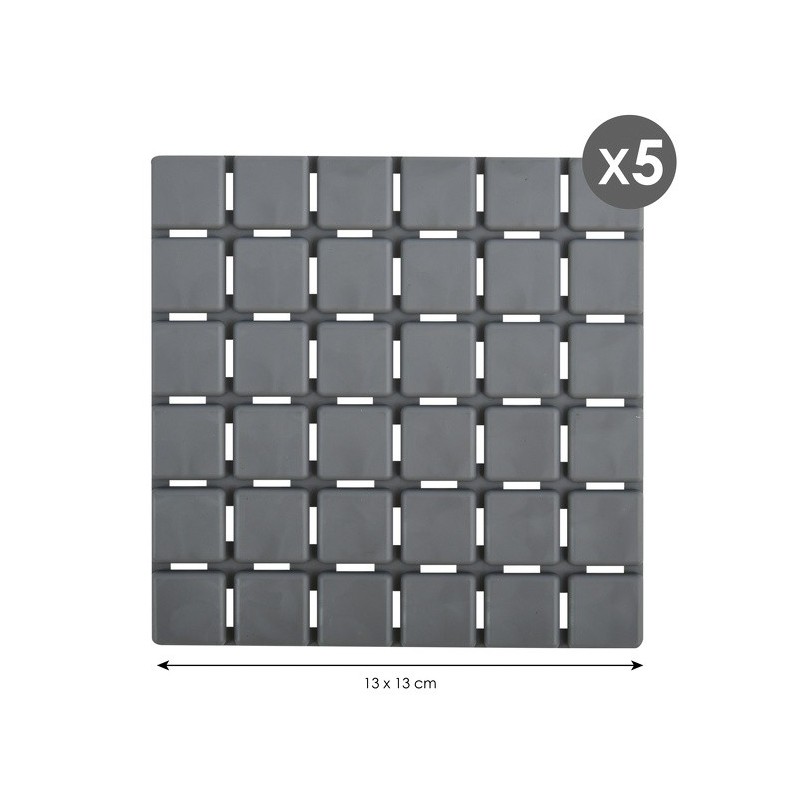 MSV Lot de 5 Tapis antidérapants de douche ou baignoire Caoutchouc QUADRO 13x13cm Gris MSV