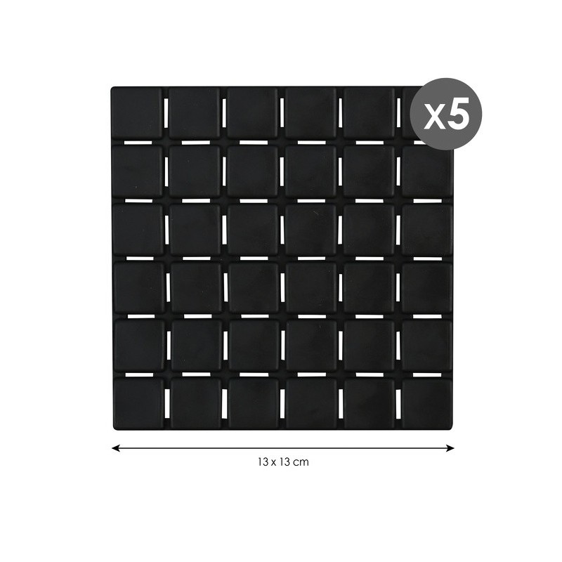 Lot de 5 Tapis antidérapants de douche ou baignoire Caoutchouc QUADRO 13x13cm Noir MSV MSV