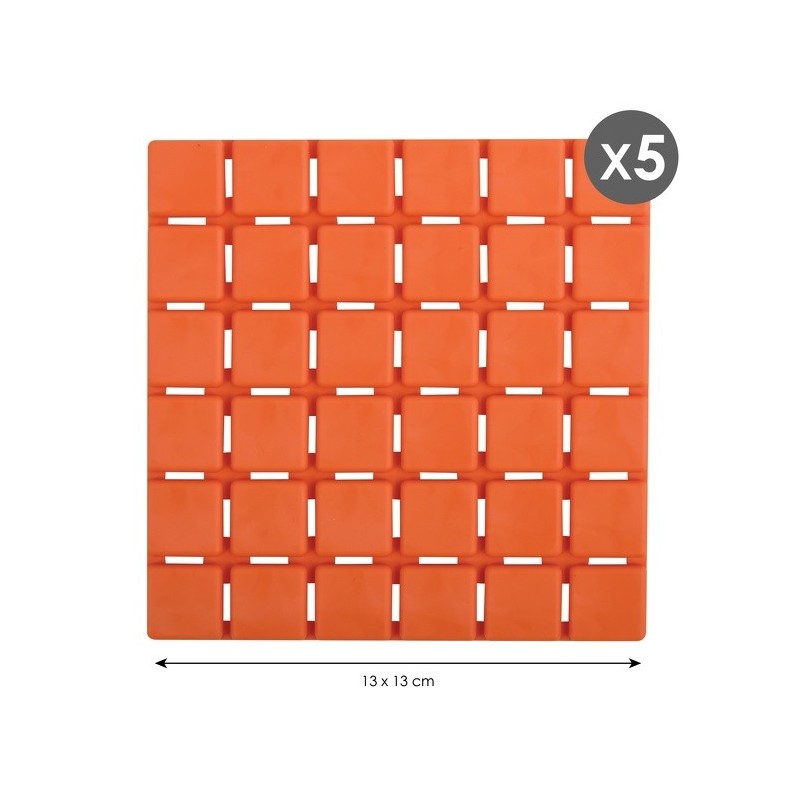 Lot de 5 Tapis antidérapants de douche ou baignoire Caoutchouc QUADRO 13x13cm Orange MSV MSV