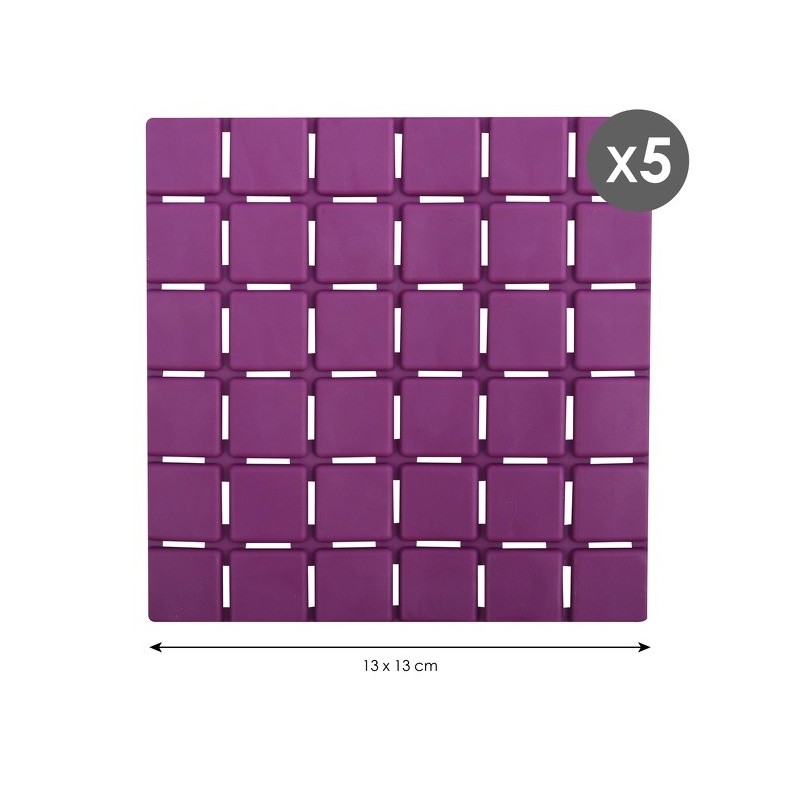 Lot de 5 Tapis antidérapants de douche ou baignoire Caoutchouc QUADRO 13x13cm Violet MSV MSV