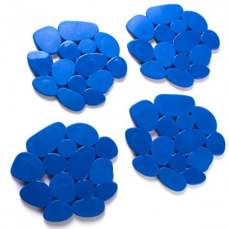 Lot de 4 Tapis antiderapants de douche ou baignoire PVC GALETS 12x13cm Bleu Marine MSV MSV