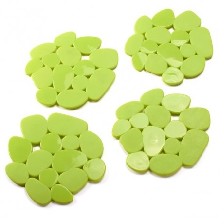 MSV Lot de 4 Tapis antiderapants de douche ou baignoire PVC GALETS 12x13cm Vert Anis MSV