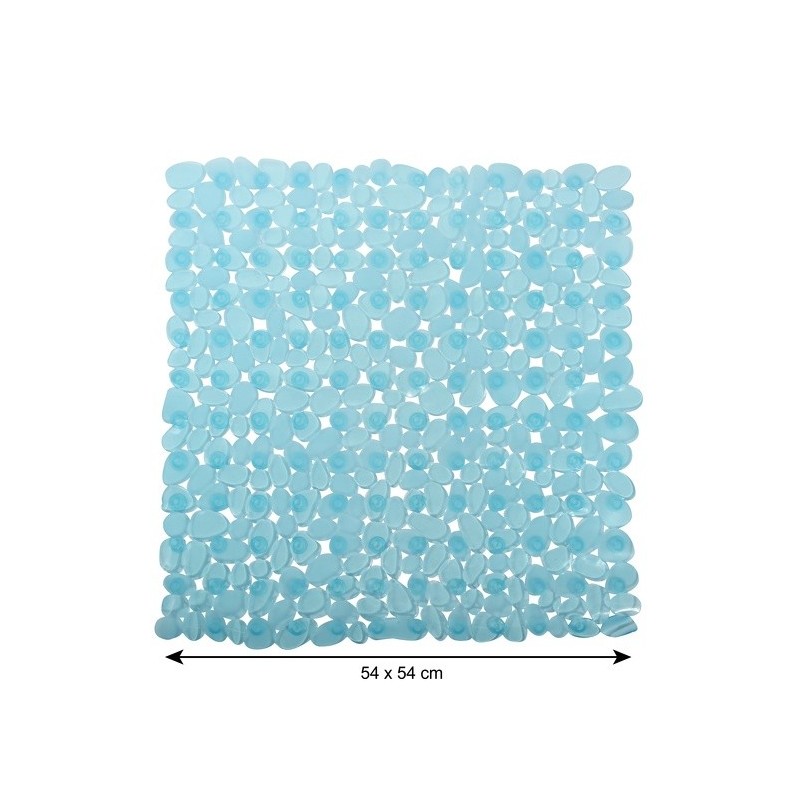 MSV Tapis Fond de douche PVC GALETS 53x53cm Bleu Transparent MSV