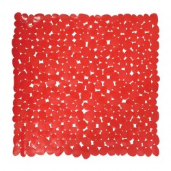 MSV Tapis Fond de douche PVC GALETS 53x53cm Rouge