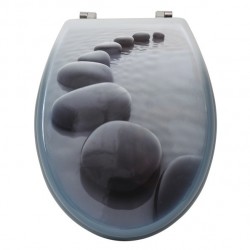 MSV Asiento de inodoro MDF CHEMIN DE GALETS Gris - Bisagras Acero Inoxidable MSV