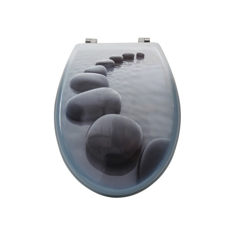 MSV Asiento de inodoro MDF CHEMIN DE GALETS Gris - Bisagras Acero Inoxidable MSV