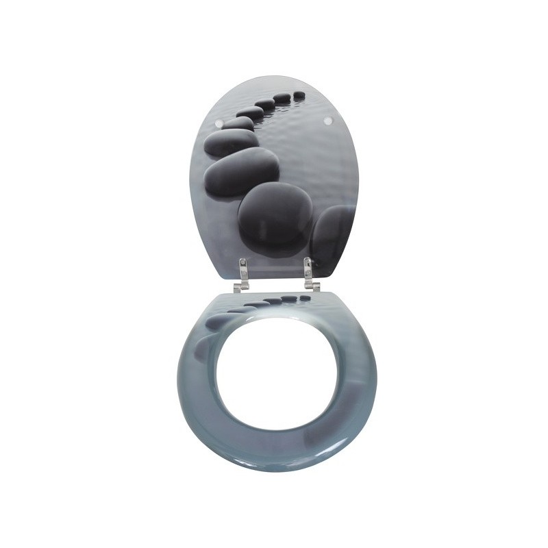 MSV Asiento de inodoro MDF CHEMIN DE GALETS Gris - Bisagras Acero Inoxidable MSV