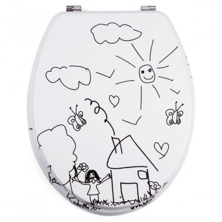 MSV Toilet Seat MDF KINDERGARTEN Black & White - Stainless Steel Hinges MSV