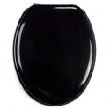 MSV Asiento de inodoro MDF CLÉO Negro Brillante - Bisagras Acero Inoxidable MSV