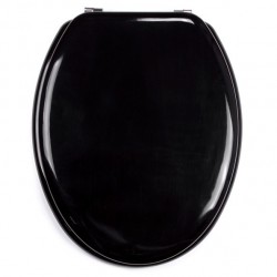 MSV Asiento de inodoro MDF CLÉO Negro Brillante - Bisagras Acero Inoxidable MSV