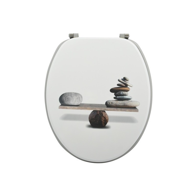 MSV Asiento de inodoro MDF SPIRIT Gris - Bisagras de acero inoxidable MSV