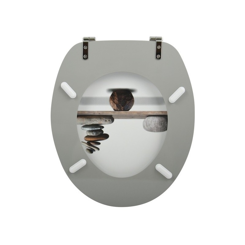 MSV Asiento de inodoro MDF SPIRIT Gris - Bisagras de acero inoxidable MSV
