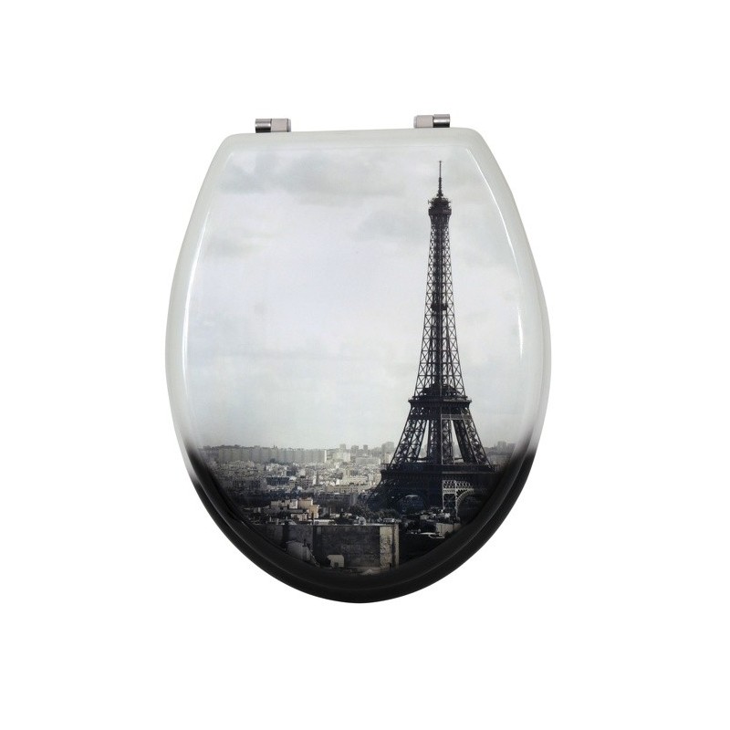 MSV Asiento de inodoro MDF TOUR EIFFEL Gris - Bisagras Acero Inoxidable MSV