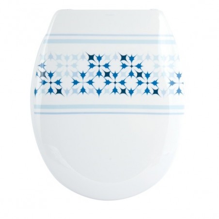 MSV Asiento de inodoro Thermo Duro MALTA Azul y Blanco - Bisagras de PS MSV