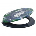 MSV Asiento de inodoro MDF RAIN FOREST Blue & Green - Bisagras de acero inoxidable MSV