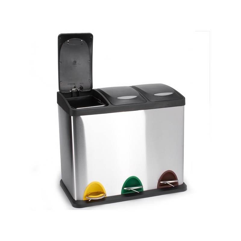 MSV Pattumiera a pedale tri-selettiva in acciaio inox 3 contenitori 8Lx3 MSV