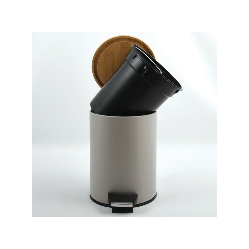 Spirella Pedal Bin Steel & Bamboo ADONIS 5L Taupe Mat Spirella