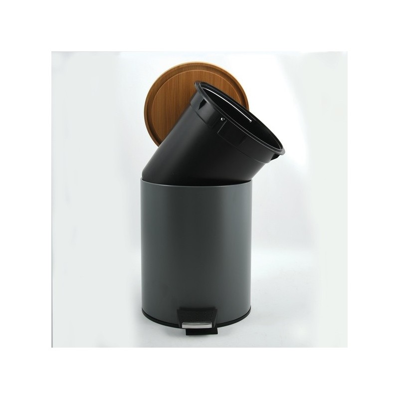 Spirella Cubo de pedal Acero y Bambú ADONIS 3L Gris Anthracite Mate Spirella
