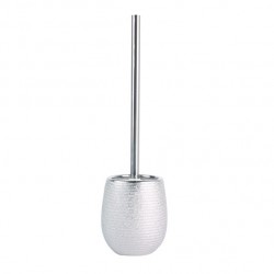 MSV Toilet Brush with OMAN Silver Ceramic Holder - Stainless Steel Hinges MSV