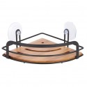 MSV Estante de ducha de esquina con ventosas HIKO Bamboo & Black Steel MSV