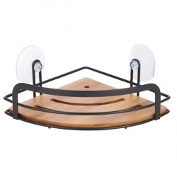 MSV Corner Shower Shelf with suction cups HIKO Bamboo & Black Steel