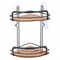 MSV Duscheckregal 2 Ebenen mit Saugnäpfen HIKO Bamboo & Black Steel MSV