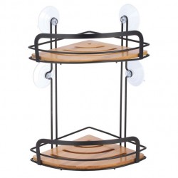 MSV Shower corner shelf 2 levels with suction cups HIKO Bamboo & Black Steel
