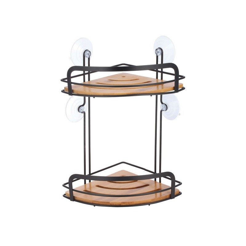 MSV Duscheckregal 2 Ebenen mit Saugnäpfen HIKO Bamboo & Black Steel MSV