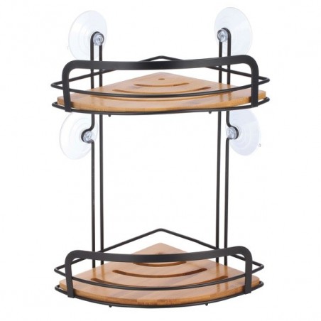 MSV Estante de ducha 2 niveles con ventosas HIKO Bamboo & Black Steel MSV