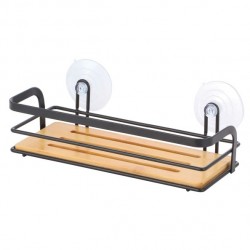 MSV Shower shelf with suction cups HIKO Bamboo & Black Steel