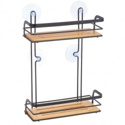 MSV Duschregal 2 Ebenen mit Saugnäpfen HIKO Bamboo & Black Steel