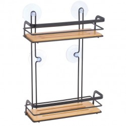 MSV Shower shelf 2 levels with suction cups HIKO Bamboo & Black Steel
