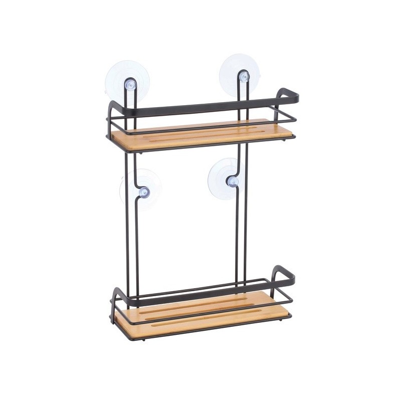 MSV Estante de ducha 2 niveles con ventosas HIKO Bamboo & Black Steel MSV