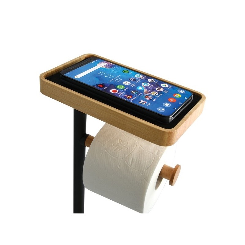 MSV Inodoro Combinado con soporte para smartphone TEIKI Bamboo & Black Steel MSV